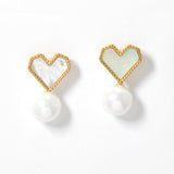 100249, DAINTY HEART PEARL DESIGNER INSPIRED STUD EARRING