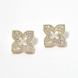 100250, DESIGNER INSPIRED QUATREFOIL PAVE RHINESTONE STUD EARRING