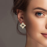 100250, DESIGNER INSPIRED QUATREFOIL PAVE RHINESTONE STUD EARRING