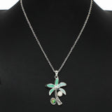 100270, PALM TREE GLITTER STONE PENDANT NECKLACE