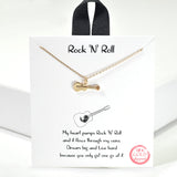 100273, GOLD DIPPED, "ROCK N ROLL" GUITAR CHARM NECKLACE