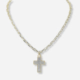 100283, DESIGNER INSPIRED PAVE CUBIC ZIRCONIA CROSS PENDANT NECKLACE