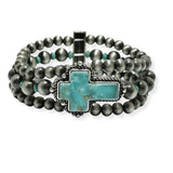 100309, WESTERN CROSS NAVAJO BEADED STRETCH BRACELET