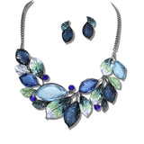 100311, HEMATITE TONE LEAVES ENAMEL ACRYLIC NECKLACE