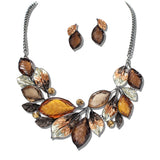 100311, HEMATITE TONE LEAVES ENAMEL ACRYLIC NECKLACE