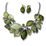 100311, HEMATITE TONE LEAVES ENAMEL ACRYLIC NECKLACE
