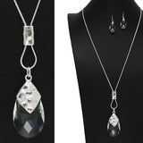 100333, TEARDROP GLASS STONE LONG PENDANT NECKLACE