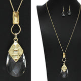 100333, TEARDROP GLASS STONE LONG PENDANT NECKLACE