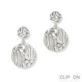 100339, ROUND TEXTURED METAL DANGLE CLIP ON EARRING