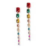 100359, RECTANGLE RHINESTONE LONG DROP DANGLE EARRING