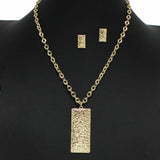 100382, TEXTURED RECTANGLE METAL PENDANT NECKLACE