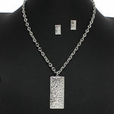 100382, TEXTURED RECTANGLE METAL PENDANT NECKLACE