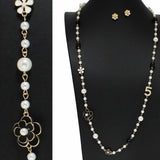 100385, ENAMEL FLOWER ACCENT LONG PEARL NECKLACE