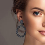 100394, OVAL CHAIN CRYSTAL RHINESTONE DANGLE EARRING