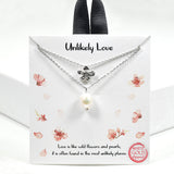 100412, GOLD DIPPED, "UNLIKELY LOVE"DAINTY FRESHWATER PEARL & FLOWER DOUBLE LAYERED NECKALCE