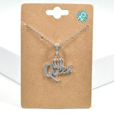 100415, "QUEEN" CROWN CUBIC ZIRCONIA PENDANT NECKLACE