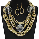 100427, CHUNKY CLEAR ACRYLIC BALL CHAIN DOUBLE LAYERED NECKLACE