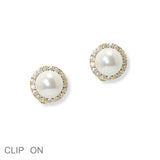 100481, PEARL ROUND CUBIC ZIRCONIA CLIP ON EARRING