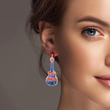 100550, GLITTER GUITAR AMERICAN FLAG ACRYLIC DANGLE EARRING