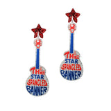100550, GLITTER GUITAR AMERICAN FLAG ACRYLIC DANGLE EARRING
