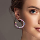 100567, GLITTER CRYSTAL RHINESTONE ROUND HOOP EARRING