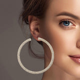 100569, 3 LINES CRYSTAL RHINESTONE ROUND LARGE HOOP EARRING