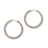 100570, 3 LINES CRYSTAL RHINESTONE ROUND LARGE HOOP EARRING