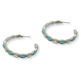 100593, WESTERN TURQUOISE STONE WITH RHINESTONE HOOP EARRING