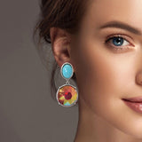 Turquoise Accent Round Rhinestone Dangle Earring