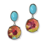 Turquoise Accent Round Rhinestone Dangle Earring - view 2