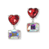 100598, HEART RECTANGLE RHINESTONE DANGLE EARRING