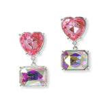 100598, HEART RECTANGLE RHINESTONE DANGLE EARRING