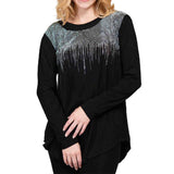 100683, ONE SIZE, CRYSTAL EMBELLISHED DROP LONG SLEEVE T-SHIRT TOP