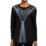 100684, ONE SIZE, ELEGANT CRYSTAL EMBELLISHED DROP LONG SLEEVE T-SHIRT TOP