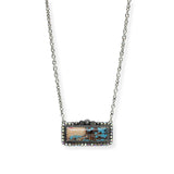100706, WESTERN RECTANGLE TURQUOISE STONE PENDANT NECKLACE