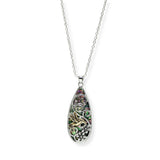 100708, BIRD & FLOWER FILIGREE TEARDROP PENDANT NECKLACE