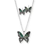 100709, BUTTERFLY ABALONE FILIGREE PENDANT NECKLACE