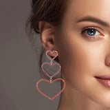 100741, TRIPLE HEART CRYSTAL RHINESTONE DANGLE EARRING