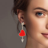 100742, ENAMEL HEART CRYSTAL RHINESTONE ARROW DANGLE EARRING
