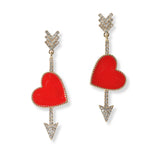 100742, ENAMEL HEART CRYSTAL RHINESTONE ARROW DANGLE EARRING