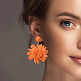 100806, RAFFIA SUNFLOWER DANGLE EARRING