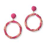 100807, TWO TONE ROUND RAFFIA DANGLE EARRING