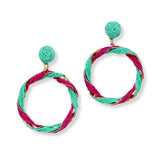 100807, TWO TONE ROUND RAFFIA DANGLE EARRING