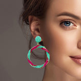 100807, TWO TONE ROUND RAFFIA DANGLE EARRING