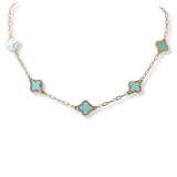 100811, ENAMEL CLOVER STATION NECKLACE