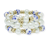 100823, FLORAL CERAMIC MULTI LAYERED STRETCH BRACELET
