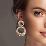 Gold Dipped, Round Metal Brass Dangle Earring - view 2