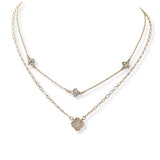 100865, DAINTY CLOVER RHINESTONE DOUBLE LAYERED NECKLACE