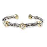 100890, TRIPLE PEARL ACCENT DESIGNER INSPIRED CUFF BRACELET