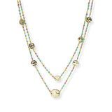 100898, DAINTY HAMMERED ROUND ACCENT BEADED DOUBLE LAYERED NECKLACE